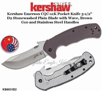 Kershaw KS6031D2 Kershaw Emerson CQC-11K Pocket Knife 3-1/2" D2 Stonewashed Plain Blade with Wave, Brown G10 and Stainless Steel Handles Kershaw KS6031D2 Kershaw Emerson CQC-11K Pocket Knife 3-1/2" D2 Stonewashed Plain Blade with Wave, Brown G10 and Stainless Steel Handles