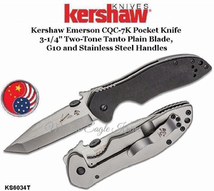 Kershaw KS6034T Kershaw Emerson CQC-7K Pocket Knife 3.25" Two-Tone Tanto Plain Blade, G10 and Stainless Steel Handles Kershaw KS6034T Kershaw Emerson CQC-7K Pocket Knife 3.25" Two-Tone Tanto Plain Blade, G10 and Stainless Steel Handles
