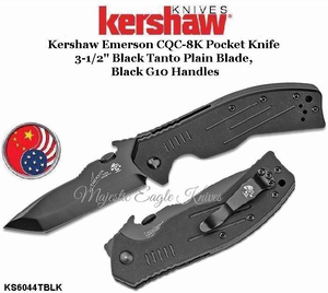 Kershaw KS6044TBLK Kershaw Emerson CQC-8K Pocket Knife 3-1/2" Black Tanto Plain Blade, Black G10 Handles Kershaw KS6044TBLK Kershaw Emerson CQC-8K Pocket Knife 3-1/2" Black Tanto Plain Blade, Black G10 Handles