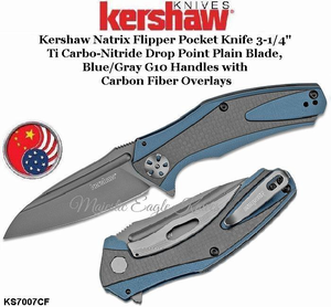 Kershaw KS7007CF Kershaw Natrix Flipper Pocket Knife 3.25" Ti Carbo-Nitride Drop Point Plain Blade, Blue/Gray G10 Handles with Carbon Fiber Overlays Kershaw KS7007CF Kershaw Natrix Flipper Pocket Knife 3.25" Ti Carbo-Nitride Drop Point Plain Blade, Blue/Gray G10 Handles with Carbon Fiber Overlays