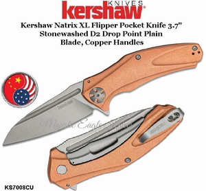 Kershaw KS7008CU Kershaw Natrix XL Flipper Knife 3.7" Stonewashed D2 Drop Point Blade, Copper Handles Kershaw KS7008CU Kershaw Natrix XL Flipper Knife 3.7" Stonewashed D2 Drop Point Blade, Copper Handles