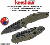 Kershaw KS7008OLBLK Kershaw Natrix XL Flipper Pocket Knife 3.75" Black Oxide Drop Point Plain Blade, OD Green G10 Handles