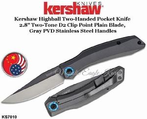 Kershaw KS7010 Kershaw Highball Two-Handed Pocket Knife 2.8" Two-Tone D2 Clip Point Plain Blade, Gray PVD Stainless Steel Handles Kershaw KS7010 Kershaw Highball Two-Handed Pocket Knife 2.8" Two-Tone D2 Clip Point Plain Blade, Gray PVD Stainless Steel Handles