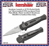 Kershaw KS7125 Kershaw Launch 12 AUTO Pocket Knife 2.5" Stonewashed CPM-154 Spear Point Plain Blade, Black Anodized Aluminum Handles w/ Carbon Fiber Inlay