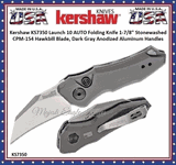 Kershaw KS7350 Launch 10 AUTO Folding Pocket Knife 1-7/8" Stonewashed CPM-154 Hawkbill Blade, Dark Gray Anodized Aluminum Handles