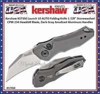 Kershaw KS7350 Launch 10 AUTO Folding Pocket Knife 1-7/8" Stonewashed CPM-154 Hawkbill Blade, Dark Gray Anodized Aluminum Handles Kershaw KS7350 Launch 10 AUTO Folding Pocket Knife 1-7/8" Stonewashed CPM-154 Hawkbill Blade, Dark Gray Anodized Aluminum Handles