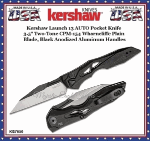 Kershaw KS7650 Kershaw Launch 13 AUTO Pocket Knife 3.5" Two-Tone CPM-154 Wharncliffe Plain Blade, Black Anodized Aluminum Handles