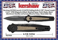 Kershaw Cutlery KS7950 Launch 15 AUTO Folding Pocket Knife 4-7/8" Closed Length 3-1/2" CPM-Magna Cut Black Washed Spear Point Blade, Black Aluminum Handles w/Canvas Micarta Inlays, Reversible Clip Kershaw Cutlery KS7950 Launch 15 AUTO Folding Pocket Knife 4-7/8" Closed Length 3-1/2" CPM-Magna Cut Black Washed Spear Point Blade, Black Aluminum Handles w/Canvas Micarta Inlays, Reversible Clip