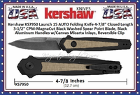 Kershaw Cutlery KS7950 Launch 15 AUTO Folding Pocket Knife 4-7/8" Closed Length 3-1/2" CPM-Magna Cut Black Washed Spear Point Blade, Black Aluminum Handles w/Canvas Micarta Inlays, Reversible Clip Kershaw Cutlery KS7950 Launch 15 AUTO Folding Pocket Knife 4-7/8" Closed Length 3-1/2" CPM-Magna Cut Black Washed Spear Point Blade, Black Aluminum Handles w/Canvas Micarta Inlays, Reversible Clip