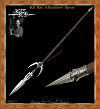 Kit Rae Allaxdrow Spear Stainless Steel Blades, Blackened Steel Shaft, Leather-Wrapped Grips, Metal Fittings Overall Length 69 1/2” Kit Rae Allaxdrow Spear Stainless Steel Blades, Blackened Steel Shaft, Leather-Wrapped Grips, Metal Fittings Overall Length 69 1/2”