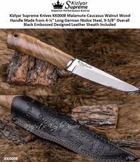 Kizlyar Supreme Knives KK0008 Malamute Caucasus Walnut Wood Handle Made from 4-�� Long German Niolox Steel, 9-5/8" Overall Black Embossed Designed Leather Sheath Included