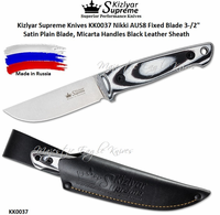 Kizlyar Supreme Knives KK0037 Nikki AUS8 Fixed Blade 3-/2" Satin Plain Blade, Micarta Handles Black Leather Sheath