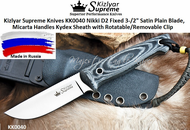 Kizlyar Supreme Knives KK0040 Nikki D2 Fixed 3-/2" Satin Plain Blade, Micarta Handles Kydex Sheath with Rotatable/Removable Clip