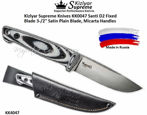 Kizlyar Supreme Knives KK0047 Santi D2 Fixed Blade 3-1/2" Satin Plain Blade, Micarta Handles Kizlyar Supreme Knives KK0047 Santi D2 Fixed Blade 3-1/2" Satin Plain Blade, Micarta Handles