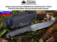 Kizlyar Supreme Knives KK0060 Echo AUS8 Fixed 4.5" Black Titanium Plain Blade, Micarta Handles Kydex Sheath 