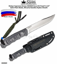 Kizlyar Supreme Knives KK0069 Enzo D2 Fixed 5-1/2" Satin Plain Blade, Micarta Handles Kydex Sheath 