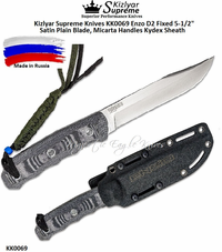 Kizlyar Supreme Knives KK0069 Enzo D2 Fixed 5-1/2" Satin Plain Blade, Micarta Handles Kydex Sheath 