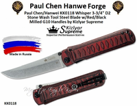 Kizlyar Supreme Knives KK0118 Whisper 3-3/4" D2 Stone Wash Tool Steel Blade w/Red/Black Milled G10 Handles