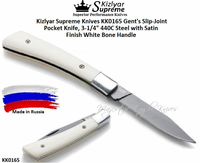 Kizlyar Supreme Knives KK0165 Gent's Slip-Joint Pocket Knife, 3-1/4" 440C Steel with Satin Finish White Bone Handle