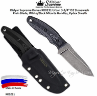 Kizlyar Supreme Knives KK0231 Urban 3-3/4" D2 Stonewash Plain Blade, White/Black Micarta Handles, Kydex Sheath 