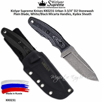 Kizlyar Supreme Knives KK0231 Urban 3-3/4" D2 Stonewash Plain Blade, White/Black Micarta Handles, Kydex Sheath 
