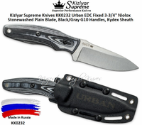 Kizlyar Supreme Knives KK0232 Urban EDC Fixed 3-3/4" Niolox Stonewashed Plain Blade, Black/Gray G10 Handles, Kydex Sheath 