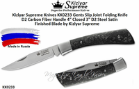 Kizlyar Supreme Knives KK0233 Gent Pocket Knife Overall 7 1/4" Blade Length 3" D2 Steel w/Satin Finish Plain Blade Carbon Fiber Handles by Kizlyar Supreme