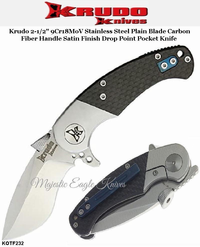Krudo Knives KOTF232 Krudo 2-1/2" 9Cr18MoV Satin Finish Stainless Steel Drop Point Plain Blade Carbon Fiber Handle Pocket Knife Krudo Knives KOTF232 Krudo 2-1/2" 9Cr18MoV Satin Finish Stainless Steel Drop Point Plain Blade Carbon Fiber Handle Pocket Knife