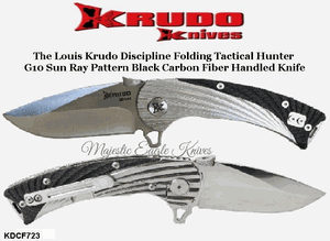 Krudo Knives Krudo KDCF723 DISCIPLINE 3-1'4" Cr18MoV Stainless Steel Drop Point Plain Blade, Sculpted Stainless Steel Handles w/Carbon Fiber Scales Flipper Pocket Knife