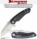 Krudo Knives KVCE243 Krudo Vice 3-1/2" 9Cr18MoV Stainless Steel Satin Finish Reverse Tanto Plain Blade Steel Frame Lock w/Black Carbon Fiber Inlay Handle Pocket Knife 
