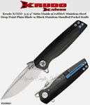 Krudo Knives KXCD621 Krudo XCEED  3-3/4" Satin Finish 9Cr18MoV Stainless Steel Drop Point Plain Blade w/Black Stainless Handled Pocket Knife