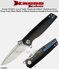 Krudo Knives KXCD621 Krudo XCEED 3-3/4" Satin Finish 9Cr18MoV Stainless Steel Drop Point Plain Blade w/Black Stainless Handled Pocket Knife Krudo Knives KXCD621 Krudo XCEED 3-3/4" Satin Finish 9Cr18MoV Stainless Steel Drop Point Plain Blade w/Black Stainless Handled Pocket Knife