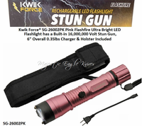 Kwik ForceŽ SG-26002PK Pink Flashfire Ultra Bright LED Flashlight has a Built-in 16,000,000 Volt Stun Gun, 6" Overall 0.35lbs Charger & Holster Included Kwik ForceŽ SG-26002PK Pink Flashfire Ultra Bright LED Flashlight has a Built-in 16,000,000 Volt Stun Gun, 6" Overall 0.35lbs Charger & Holster Included