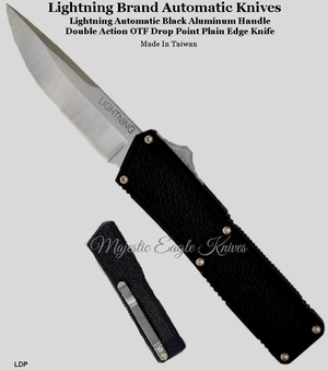 Lightning Brand Automatic Black Double Action OTF Drop Point Plain Edge Knife