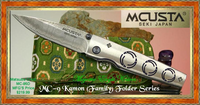 Mcusta Cutlery MC-95D "MATSUBA Crest "Kamon"-Damascus Bladed Knife W/Decorative Woven Nishijin Pouch