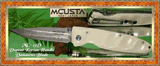 Mcusta Cutlery MC15D Damascus Hunter Knife Dupont Korian Wood Handle comes with an Integral Pocket Clip