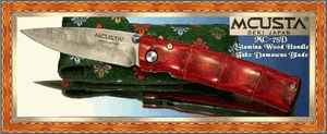Mcusta Cutlery MC75D Stamina Wood "Take" Damascus Hunter Knife W/Decorative Woven Nishijin Pouch Mcusta Cutlery MC75D Stamina Wood "Take" Damascus Hunter Knife W/Decorative Woven Nishijin Pouch