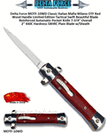 MINI Italian Milano Limited Edition OTF 440C Hardness: 58HRC Drop Point, Blade Tactical Wood Handle Automatic Pocket Knife. 7-3/4" Overall 2" Silver Plain Blade w/Sheath