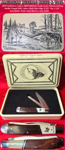 Model - ABKRP00026SG Wolf Trapper Laredo Series 4-1/8" closed Satin finish 1065 carbon steel clip, spey blades Nickel silver bolster(s) Inlay shield Laredo Series Black Pakkawood/Bone Handle Pocket Knife�