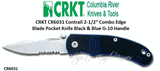 Columbia River Knife and Tool: CR6031 CRKT Contrail 3-1/4" Closed 2-1/2" Z60DCV1 (55-57HCR)  Combo Edge Pocket Knife Blade G-10 Handle 