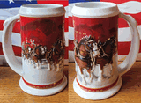 STEIN-1999-BUDWEISER-HANDCRAFTED-IN-BRAZIL-2004-HOLIDAY-STEIN-25th-anniversary-#CS608