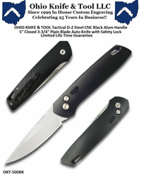 OHIO KNIFE & TOOL LLC Tactical D-2 Steel CNC Black Alum Handle Auto Knife with Safety Lock