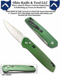 OHIO KNIFE & TOOL LLC Tactical D-2 Steel CNC Geen Alum Handle Auto Knife with Safety Lock