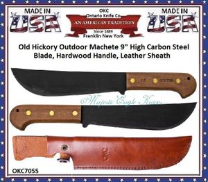 Old Hickory Outdoor OKC7055 Machete 9" High Carbon Steel Blade, Hardwood Handle, Leather Sheath 