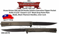 Ontario Knife Co. Ocaso OKC10CTB Demko Solstice Executive Flipper  Pocket Knife 4-5/16" Closed 3-1/2" Black Drop Point  Plain Blade, Black Titanium Handles, Liner Lock