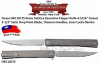 Ontario Knife Co. Ocaso OKC10CTS Solstice Executive Flipper Knife 4-5/16" Closed 3-1/2" Satin Drop Point Blade, Titanium Handles, Liner Locks Demko