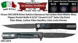 Ontario Knife Co. Ocaso OKC10IFB Solstice Damascus Fat Carbon Dark Matter Blue, Flipper Pocket Knife 4-5/16" Closed 3-1/2" Satin Clip Point Plain Blade, Carbon Fiber Handles, Liner Locks Demko