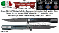 Ontario Knife Co. Ocaso OKC10IFB Solstice Damascus Fat Carbon Dark Matter Blue, Flipper Pocket Knife 4-5/16" Closed 3-1/2" Satin Clip Point Plain Blade, Carbon Fiber Handles, Liner Locks Demko