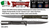 Ontario Knife Co. Ocaso OKC10IFG Solstice Damascus Fat Carbon Dark Bronze, Flipper Pocket Knife 4-5/16" Closed 3-1/2" Satin Clip Point Plain Blade, Carbon Fiber Handles, Liner Locks Demko