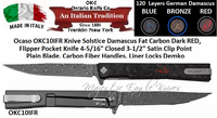 Ontario Knife Co. Ocaso OKC10IFR Solstice Damascus Fat Carbon Dark RED, Flipper Pocket Knife 4-5/16" Closed 3-1/2" Satin Clip Point Plain Blade, Carbon Fiber Handles, Liner Locks Demko